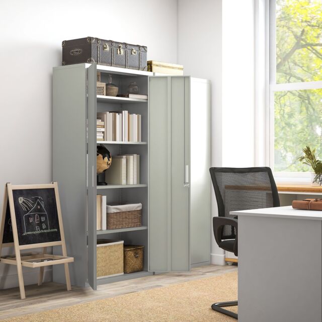HOMCOM Office Cupboard Metal Storage Cabinet with Adjustable Shelves in White - image 1