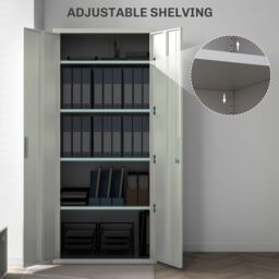 HOMCOM Office Cupboard Metal Storage Cabinet with Adjustable Shelves in White - thumbnail 4