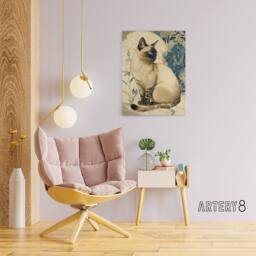 "Artery8 Siamese Cat Floral Art Nouveau Canvas Wall Art Print - Size: W18"" x H24""" - thumbnail 3