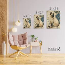 "Artery8 Siamese Cat Floral Art Nouveau Canvas Wall Art Print - Size: W18"" x H24""" - thumbnail 4