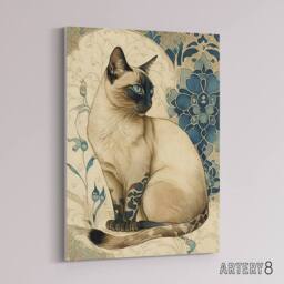 "Artery8 Siamese Cat Floral Art Nouveau Canvas Wall Art Print - Size: W18"" x H24""" - thumbnail 2
