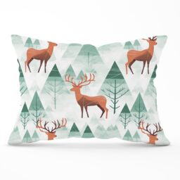 Warren Reed - Designer Reindeer On A Snowy Landscape Cushions in Green - Size: 60 cm x 60 cm - thumbnail 1