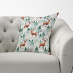 Warren Reed - Designer Reindeer On A Snowy Landscape Cushions in Green - Size: 60 cm x 60 cm - thumbnail 3