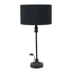 ValueLights Maggie Black Metal Candlestick Slim Table Lamp with Fabric Drum Lamp Shade - thumbnail 2