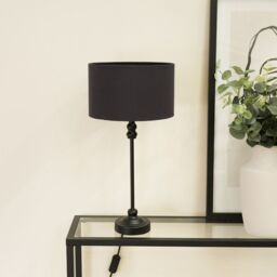 ValueLights Maggie Black Metal Candlestick Slim Table Lamp with Fabric Drum Lamp Shade - thumbnail 3