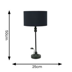 ValueLights Maggie Black Metal Candlestick Slim Table Lamp with Fabric Drum Lamp Shade - thumbnail 4