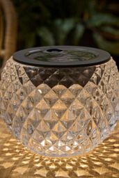 ValueLights Solar Powered Outdoor Black Diamond Pattern Glass Table Lamp Garden Light