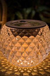 ValueLights Solar Powered Outdoor Black Diamond Pattern Glass Table Lamp Garden Light - thumbnail 2