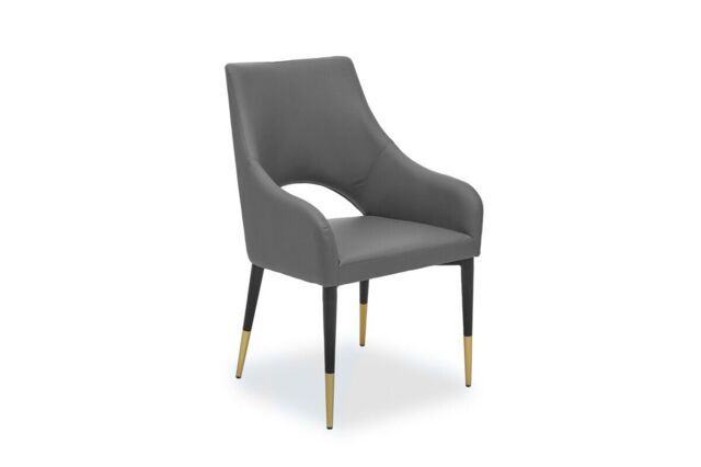 Orsina Gilden Grey Leather Effect Dining Chair with Gold Tip Legs - image 1