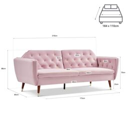 Bravich LTD Victoria 3 Seater Velvet Sofa Bed Convertible Guest Bed Settee in Pink - thumbnail 9