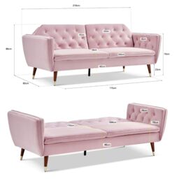 Bravich LTD Victoria Sofa Bed 3 Seater Velvet Click Clack in Pink - thumbnail 7