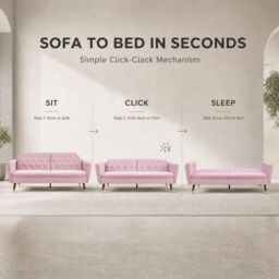 Bravich LTD Victoria 3 Seater Velvet Sofa Bed Convertible Guest Bed Settee in Pink - thumbnail 8