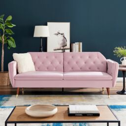 Bravich LTD Victoria Sofa Bed 3 Seater Velvet Click Clack in Pink - thumbnail 1