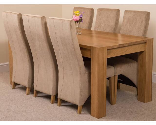 Thats Furniture Kuba 180 x 90 cm Chunky Oak Dining Table & 6 Lola Fabric Chairs in Beige - image 1