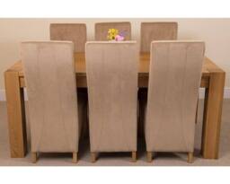 Thats Furniture Kuba 180 x 90 cm Chunky Oak Dining Table & 6 Lola Fabric Chairs in Beige - thumbnail 2
