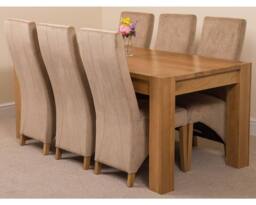 Thats Furniture Kuba 180 x 90 cm Chunky Oak Dining Table & 6 Lola Fabric Chairs in Beige