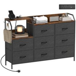 HOMCOM Fabric Chest of Drawers w/ Charging Station for Bedroom Rustic Brown - thumbnail 2