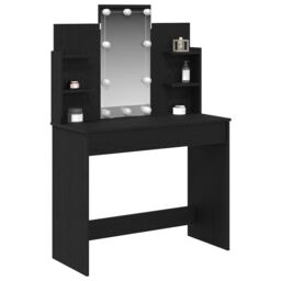 Berkfield Home Dressing Table with LED Lights Black Oak 96x40x142 cm - Size: 96 x 40 x 142 cm - thumbnail 3