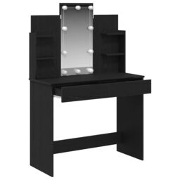 Berkfield Home Dressing Table with LED Lights Black Oak 96x40x142 cm - Size: 96 x 40 x 142 cm - thumbnail 5
