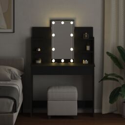 Berkfield Home Dressing Table with LED Lights Black Oak 96x40x142 cm - Size: 96 x 40 x 142 cm - thumbnail 4