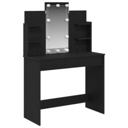 Berkfield Home Dressing Table with LED Lights Black Oak 96x40x142 cm - Size: 96 x 40 x 142 cm - thumbnail 2