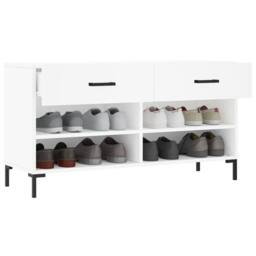 Berkfield Home Shoe Bench White 102x35x55 cm Engineered Wood - Size: 102 x 35 x 55 cm - thumbnail 4