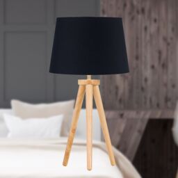 First Choice Lighting Voyage - Light Oak Table Lamp or Bedside Light with Black Shade in Brown - thumbnail 3