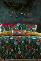 Furn Deck The Halls Christmas Reversible Duvet Cover Set in Dark Green - Size: Single - thumbnail 1