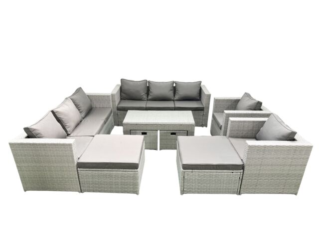 Fimous Outdoor Rattan Garden Furniture Set with Grey Cushions Luxury 12 Seater with 2 Chairs & Coffee Table For Conservatory, Patio in Light Grey - image 1