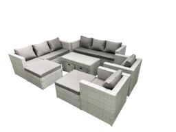 Fimous Outdoor Rattan Garden Furniture Set with Grey Cushions Luxury 12 Seater with 2 Chairs & Coffee Table For Conservatory, Patio in Light Grey - thumbnail 2