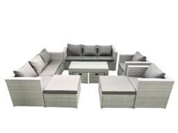 Fimous Outdoor Rattan Garden Furniture Set with Grey Cushions Luxury 12 Seater with 2 Chairs & Coffee Table For Conservatory, Patio in Light Grey - thumbnail 1