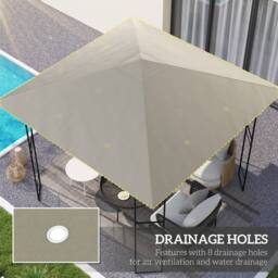 OUTSUNNY 3x3 m Gazebo Canopy Replacement Cover with Drain Holes, Light Grey - Size: 2964mm x 2964mm - thumbnail 4