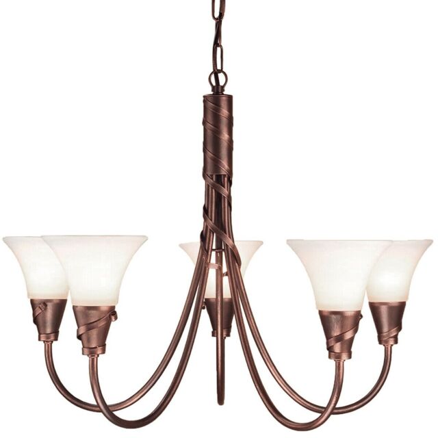 Loops 5 Bulb Chandelier Hanging Pendant LIght Copper Patina LED E14 60W Bulb
