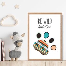 ARTZE Be Wild Paw Print Tribal Quote Framed Print SIZE: A2 with Oak Frame in Bright Blue - Size: A4 - thumbnail 2