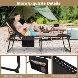 Costway Patio Folding Chaise Lounge Chair Portable Sun Lounger in Black - thumbnail 5