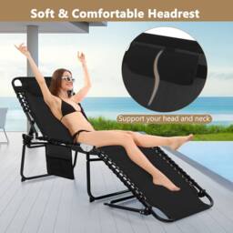Costway Patio Folding Chaise Lounge Chair Portable Sun Lounger in Black - thumbnail 7