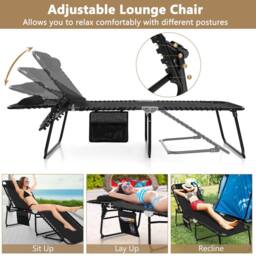 Costway Patio Folding Chaise Lounge Chair Portable Sun Lounger in Black - thumbnail 8