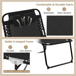 Costway Patio Folding Chaise Lounge Chair Portable Sun Lounger in Black - thumbnail 9