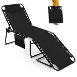 Costway Patio Folding Chaise Lounge Chair Portable Sun Lounger in Black