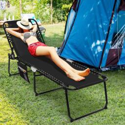 Costway Patio Folding Chaise Lounge Chair Portable Sun Lounger in Black - thumbnail 4