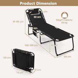 Costway Patio Folding Chaise Lounge Chair Portable Sun Lounger in Black - thumbnail 2