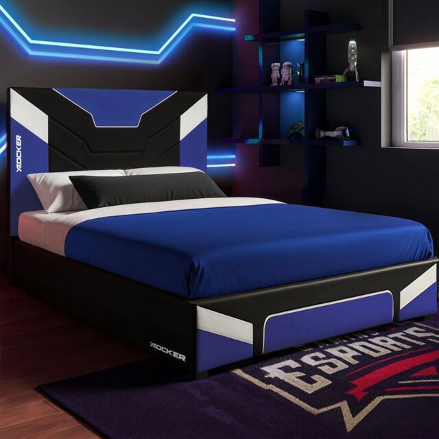 X Rocker Cerberus Gaming Bed for Kids & Teens, Upholstered Leather in Blue - Size: Small Double - image 1