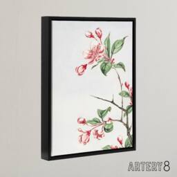 "Artery8 Kaido Crabapple Flower Bloom Framed Canvas Wall Art Print Japanese in Pink - Size: W12"" x H16""" - thumbnail 2