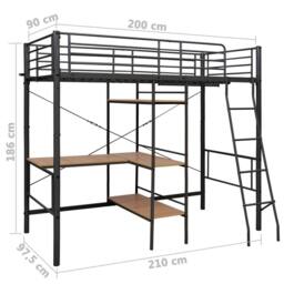 Berkfield Home Elegant Bunk Bed with Table Frame Grey Metal 90x200 cm - thumbnail 7