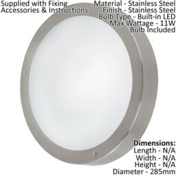 Loops IP44 Outdoor Wall Light Round Stainless Steel 11W Built in LED Porch Lamp in Metallics - thumbnail 2