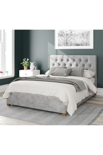 Aspire Olivier Upholstered Ottoman Storage Bed, Kimiyo Linen Fabric in Silver - Size: Double - image 1