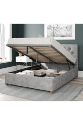 Aspire Olivier Upholstered Ottoman Storage Bed, Kimiyo Linen Fabric in Silver - Size: Double - thumbnail 2