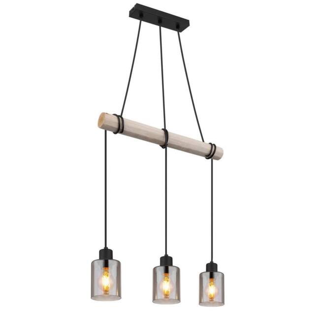 Netlighting Hadera Bar Pendant Ceiling Light Matt Black Smoke Glass Shade 3x E27 - image 1