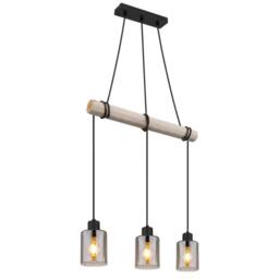 Netlighting Hadera Bar Pendant Ceiling Light Matt Black Smoke Glass Shade 3x E27 - thumbnail 1