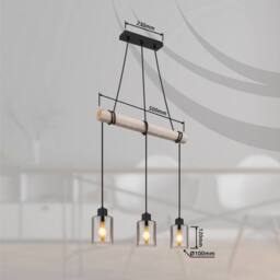 Netlighting Hadera Bar Pendant Ceiling Light Matt Black Smoke Glass Shade 3x E27 - thumbnail 6